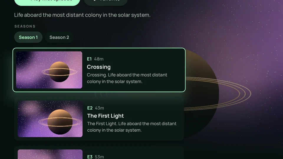Episode list with stills, running times and descriptions