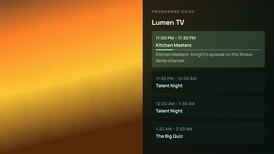 Programme guide for the current channel shown over live video