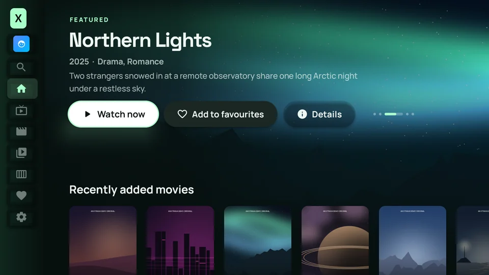 Home screen featuring a drama under the northern lights