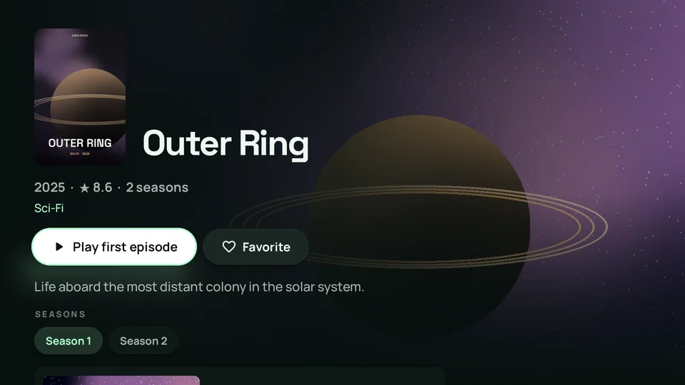 Series details page with seasons and Play first episode